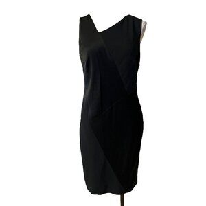 DKNY Sheath Dress 8 Black Stretch Sleeveless Asymmetrical Neck Classic Career